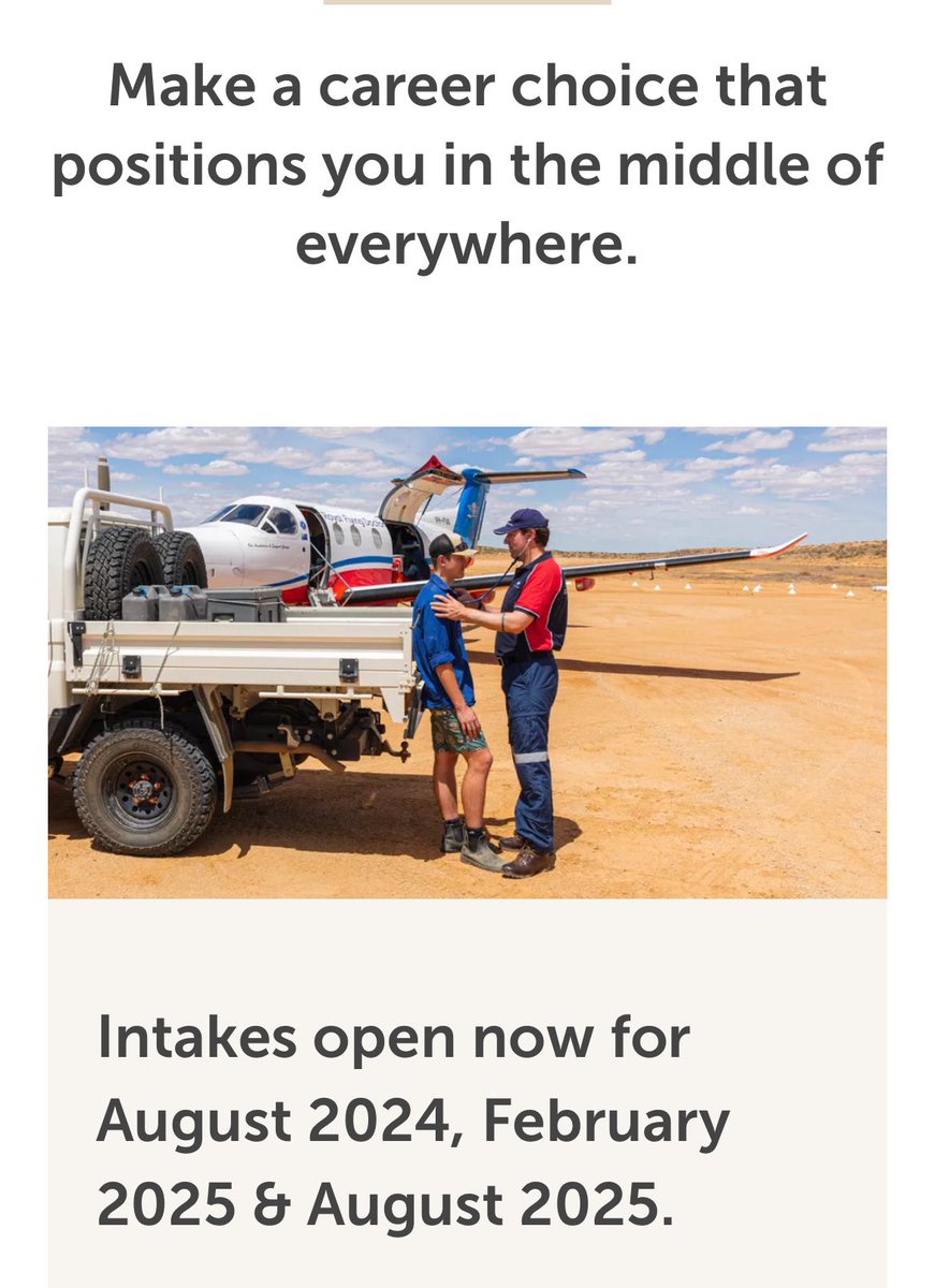 Registrar looking stretch your skills &amp; challenge your limits? 2024/2025 intakes open now! #rfdsSANT

flyingdoctor.org.au/sant/careers/f…