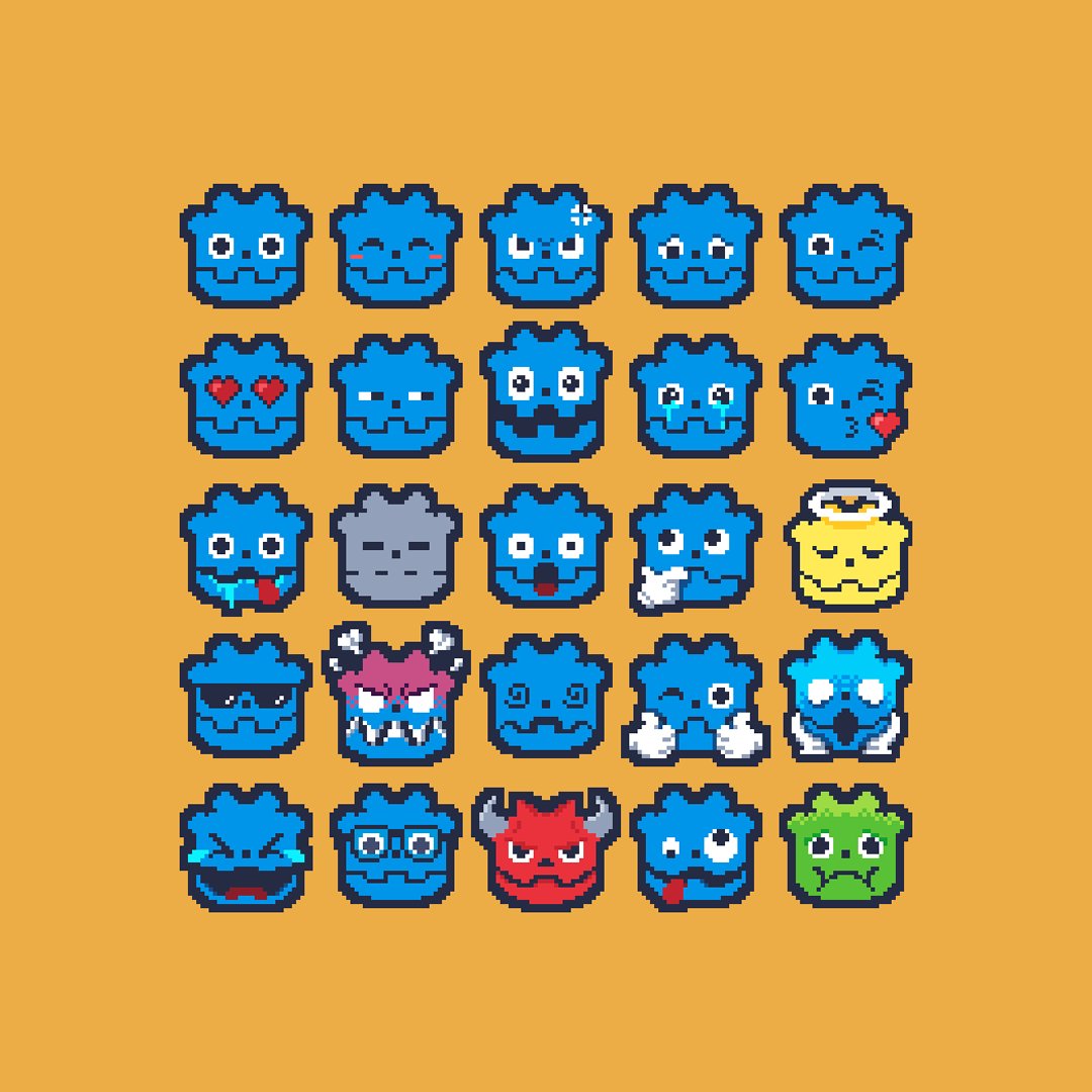 So I heard you like <a href="/godotengine/">Godot Engine</a>'s logo? I made a pack of 25 cute #pixelart Godot emojis for pixel and godot lovers so you can use them in your chat, as icons, or whatever you like. It's free to download here:
lettgames.itch.io/godot-pixel-ar…

#godotengine