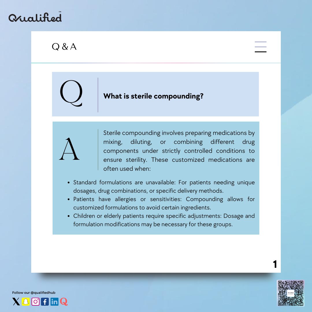 Qualifiedhub's tweet image. Want to stay ahead of the curve and gain in-depth knowledge? Enroll now qualified.ws/sterile-compou…

#sterilecompounding #aseptictechnique #pharmacy #training #qa #healthcare #qualitips #qualified_hub #qualified_pharmacists_hub #ChemoMyths #pharmacist #SterileCompounding