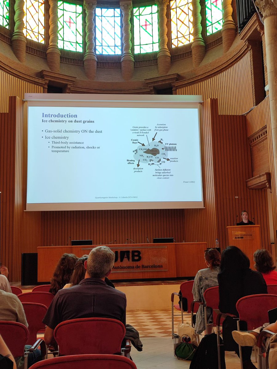 The Workshop follows with the talks of Izaskun Jiménez, <a href="/gunnar_nyman/">Gunnar Nyman</a>, Juan Carlos del Valle, and Victoria Cabedo!

#QuantumGrainWorkshop #QuantumGrain #Astrochemistry #CompChem