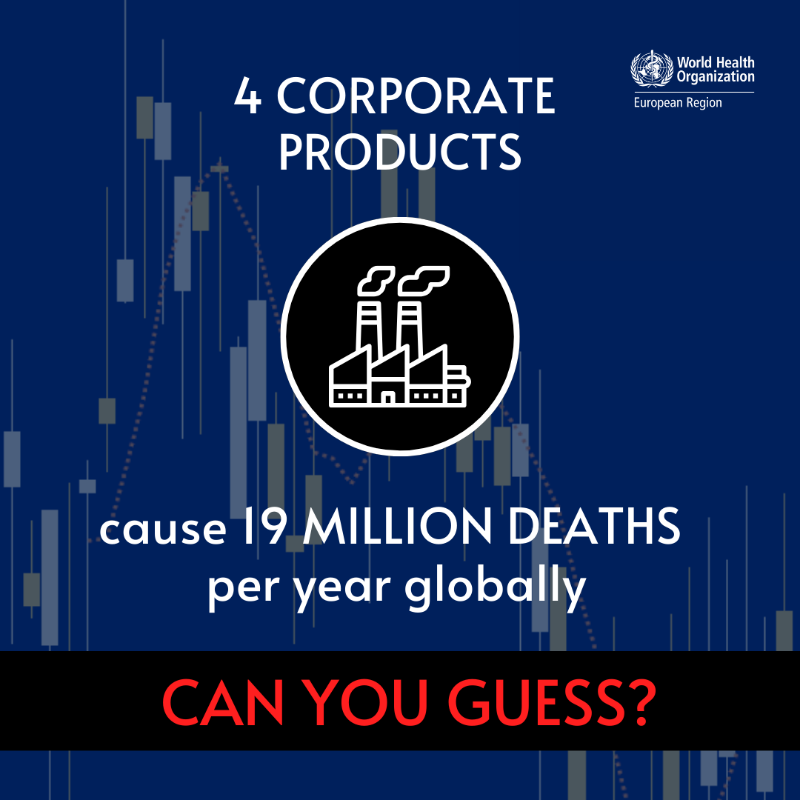 WHO_Europe's tweet photo. Harming health in the name of profit—big industries are driving rates of noncommunicable diseases &amp; blocking health policies. 

Join us on June 12 to hear evidence from a new landmark report about harmful commercial practices. #NCDs #CDoH 

Register here: https://t.co/1klp3PCGzC