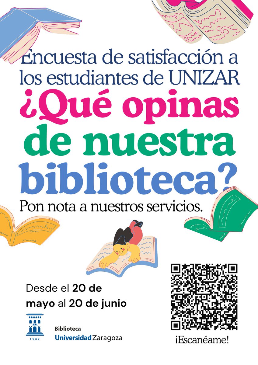 Si eres estudiante de la <a href="/unizar/">Universidad Zaragoza</a>, ¡la Biblioteca necesita tu opinión!
🙏Ayúdanos a conocer el grado de satisfacción con nuestros servicios y recursos
✍️Participa en esta ENCUESTA anónima: ow.ly/EnQk50SfkIN
⌛5' 📅Hasta el 20 de junio
🙌¡Muchas gracias por tu participación!