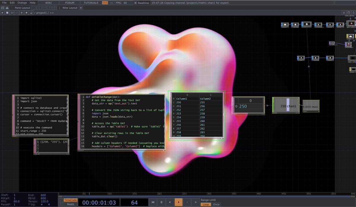 poldajer's tweet photo. Starting to mix two exciting worlds: #SQL + #TouchDesigner.
I'm working on creating generative art using #BigData, the integration allows for dynamic and responsive artworks driven by data. Excited to explore the endless possibilities this combination offers. https://t.co/p4c6cHS1ii