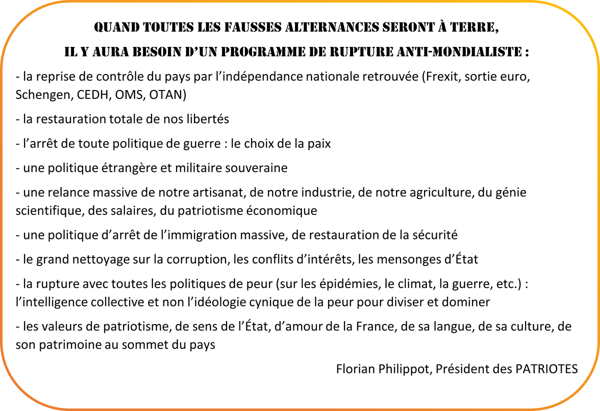 FrancoisDESCAM7's tweet image. Ce jour-là, le peuple Français se souviendra de qui s'est battu pour lui, depuis toujours et par-delà les mensonges, l'artifice et l'opportunisme de ceux qui n'auront eu pour seul projet que de se servir de lui plutôt que de le servir ✊
Vive les Patriotes ✊
Vive #Philippot ✊