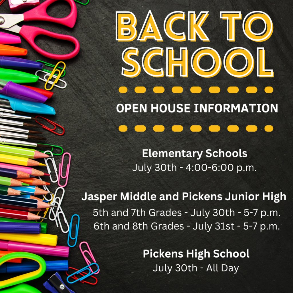 Save the date for Back to School Open House Dates!