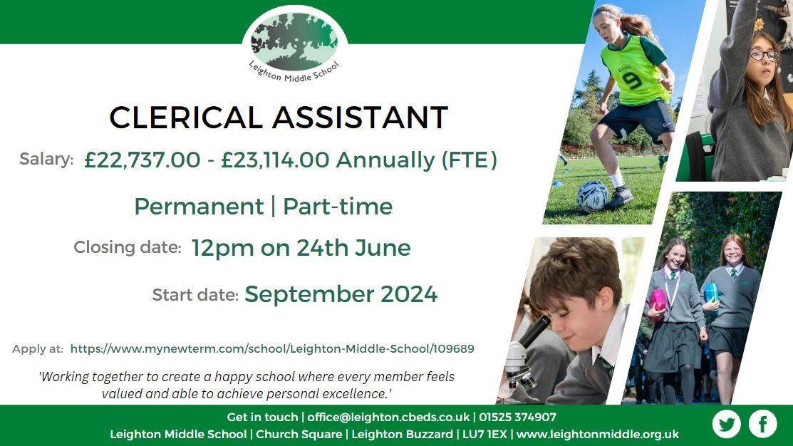 Leighton Middle School (@leighton_middle) on Twitter photo 📚 Come and work with us! 📚
We are currently recruiting for a Learning Support Assistant, Finance Officer and a Clerical Assistant.
Use the link below for more information on how to apply - please share!
buff.ly/48q2n65
<a href="/lmsheadteacher/">Head Teacher @ LMS</a> <a href="/mynewterm/">MyNewTerm</a> <a href="/JCPbedsandherts/">JCP in Beds and Herts</a> 📚 Come and work with us! 📚
We are currently recruiting for a Learning Support Assistant, Finance Officer and a Clerical Assistant.
Use the link below for more information on how to apply - please share!
buff.ly/48q2n65
<a href="/lmsheadteacher/">Head Teacher @ LMS</a> <a href="/mynewterm/">MyNewTerm</a> <a href="/JCPbedsandherts/">JCP in Beds and Herts</a>
