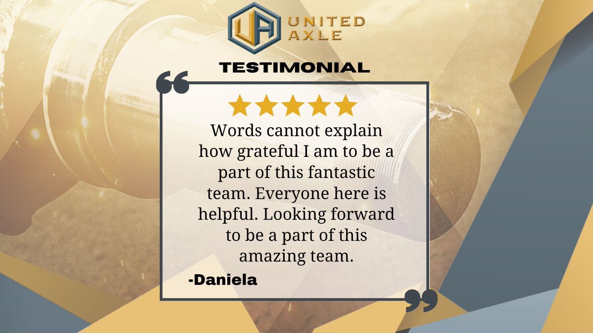 unitedaxle's tweet image. |TUESDAY TESTIMONIAL|

⭐️⭐️⭐️⭐️⭐️

Shoutout to our exceptional team member, Daniela! 🎉 Thank you for the 5-star review!

#UnitedAxleTeam #RevolutionarySolutions #SuperiorService #FiveStarReview #TuesdayTestimonial #SpindleSpecialists #AxleRepair