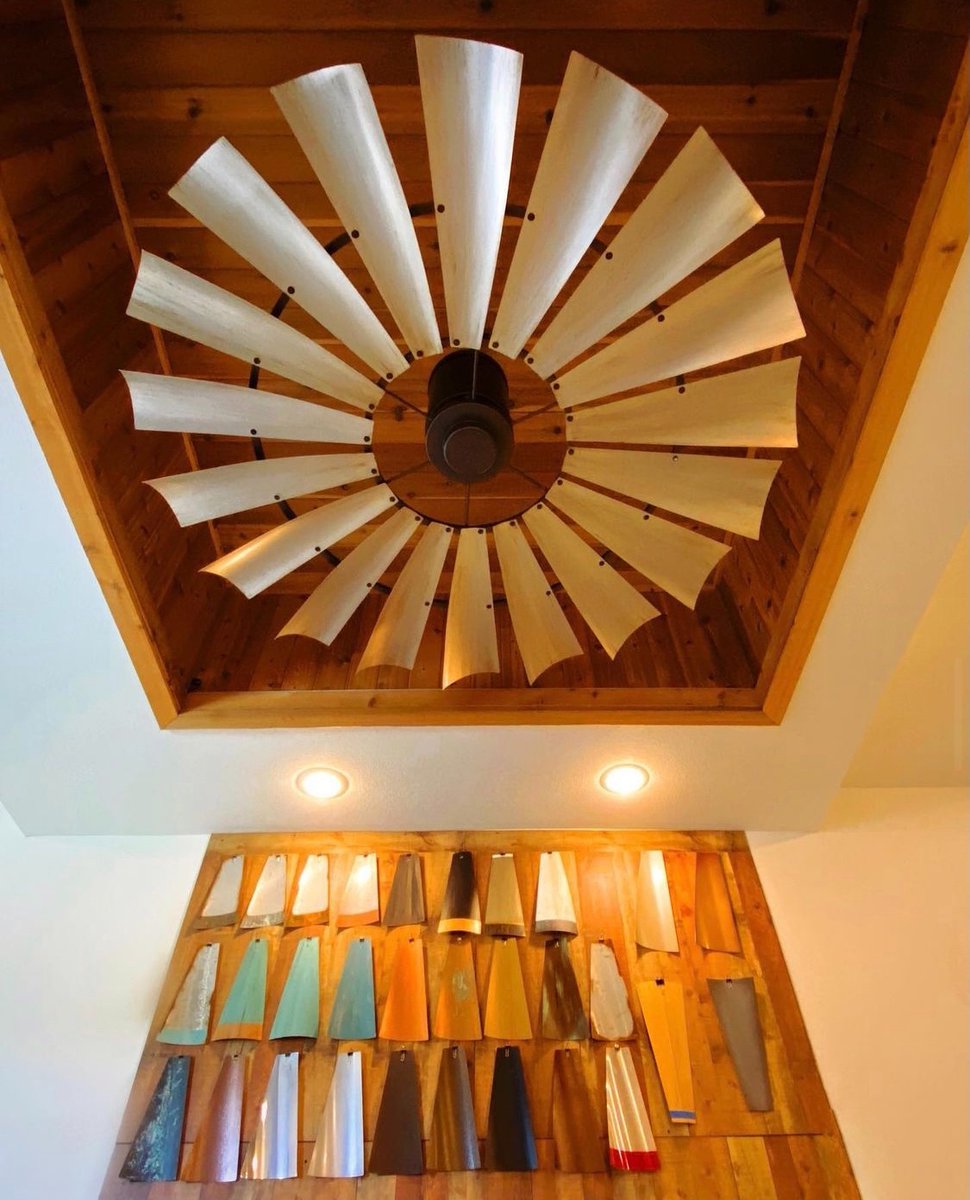 🤩 Step into our office...

AND these are just a few of our fan blade samples; to date, we've made hundreds of finishes.

➡️ Want to learn more about designing yours? Give us a call at 972-834-5555. We're old-fashioned and prefer to chat with customers about their room sizes, ...