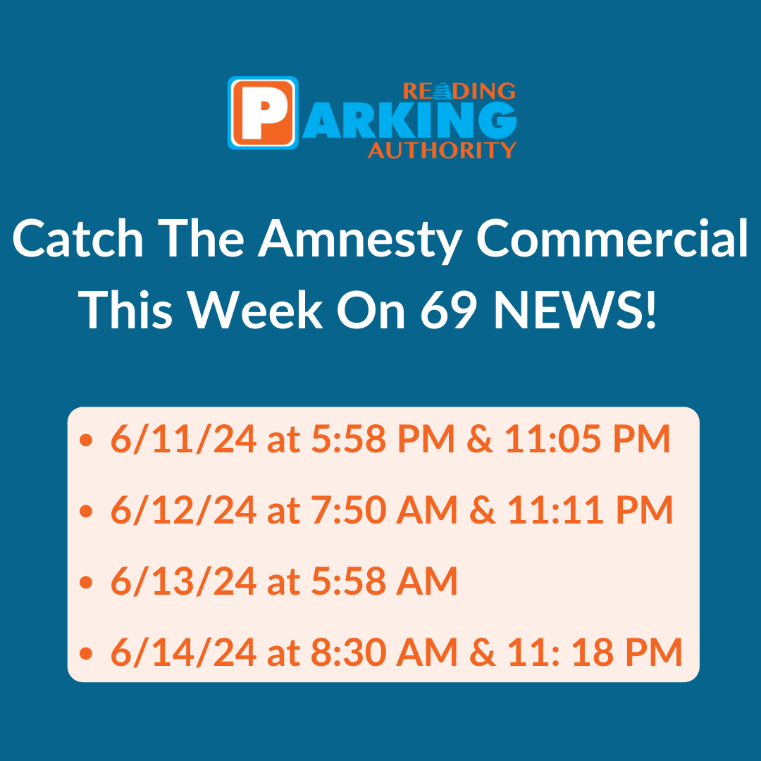 ParkingReading's tweet image. Missed the Reading Parking Authority Amnesty commercial? Don&apos;t worry! Channel 69 NEWS will be showing it additional times this week!

Make sure to tune in about this important initiative. Don&apos;t miss out again! 

#ReadingParkingAuthority #AmnestyProgram #Channel69NEWS
