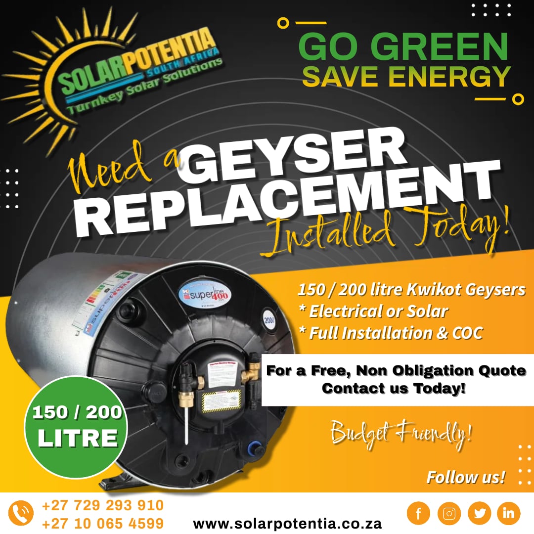 SolarPotentia's tweet photo. Need a replacement geyser? We supply and install quality kwikot electric / solar geysers.

📞 +27 10 065 4599
📱 +27 729 293 910
📧 info@solarpotentia.co.za or sales@solarpotentia.co.za
🌐 https://t.co/KHh8x1wK2W

📍 1 Mac Road, Lone Creek, Waterfall Park, Midrand 1632 https://t.co/jDdBhGZS3E