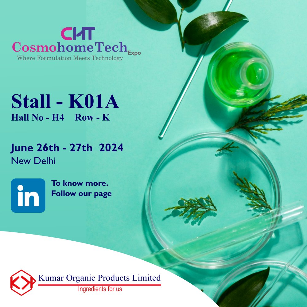 KumarOrganic's tweet image. Join us at Pragati Maidan, New Delhi on June 26-27! Visit Stall K01A, Hall H4, ROW-K to explore our latest ingredient innovations. Schedule a meeting at KOP@kumarorganic.net. Let’s innovate 
together! 

kumarorganic.net

#CosmoHomeTech #TechEvent #NewDelhi