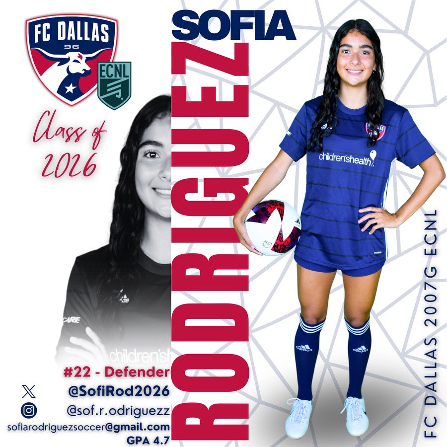 Sofia Rodriguez|FCDallas 06/07 NL#22|2026|DEFENDER (@sofirod2026) on Twitter photo Excited for what is next!! The time to find my right fit starts. #class2026
Also, looking forward to compete with my team <a href="/FCDallas07gECNL/">FCDallas07/06gECNL- Retired</a> in Seattle in the <a href="/ECNLgirls/">ECNL Girls</a> National Playoffs. @FCDwomen Excited for what is next!! The time to find my right fit starts. #class2026
Also, looking forward to compete with my team <a href="/FCDallas07gECNL/">FCDallas07/06gECNL- Retired</a> in Seattle in the <a href="/ECNLgirls/">ECNL Girls</a> National Playoffs. @FCDwomen