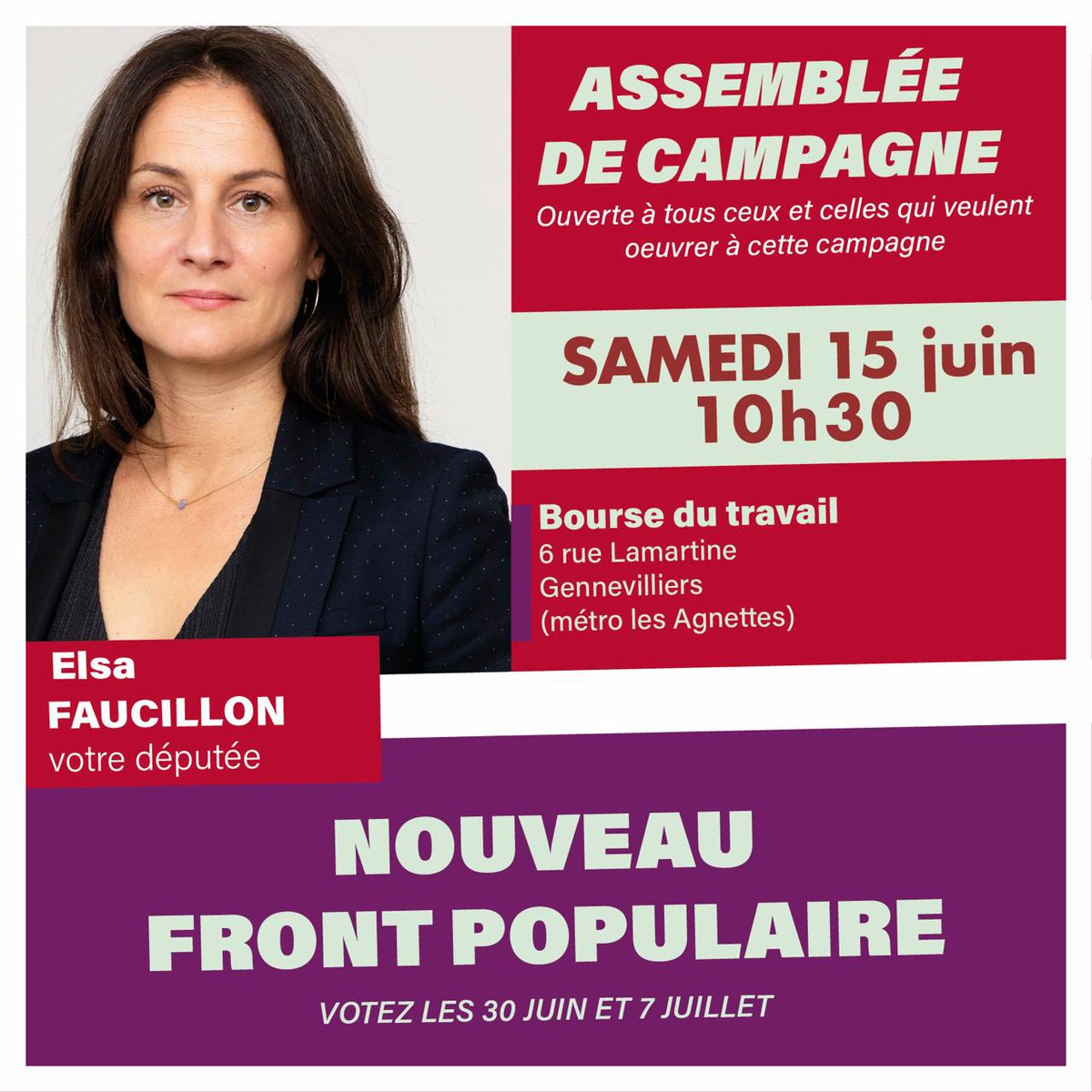 ElsaFaucillon's tweet photo. Gennevilliers, Villeneuve, Colombes, rendez-vous samedi pour organiser la campagne et construire la force de notre unité face à l'extrême droite #nouveaufrontpopulaire https://t.co/o8T5eEA0Ec