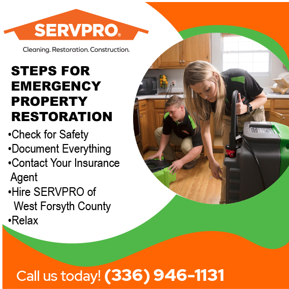 If an emergency strikes your home or business give the experts at SERVPRO of West Forsyth County a call!  We are faster to any disaster and can your natural or manmade disaster like "It never even happened."  #HereToHelp #SERVPRO #WinstonSalem #Clemmons #Lewisville #ruralhallnc