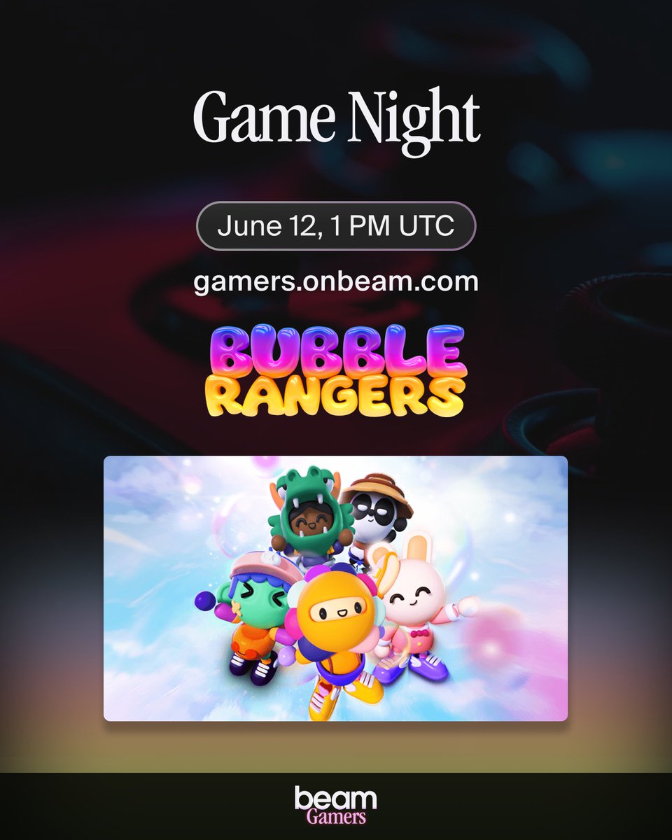 🚨 GAME NIGHT ALERT 🎮 🚨

We're playing Bubble Rangers - Endless Runner 🫧 by <a href="/Imaginary_Ones/">Imaginary Ones | Bubio.ai</a>  ⭐

📅 June 12th
⌚ 1 PM UTC
📍 Discord: gamers.onbeam.com 🌈
🎁 Prizes in USDC 🪙🤑

Get ready to run nonstop and win big! Join us for a night of excitement and fun. 🤩 Don't