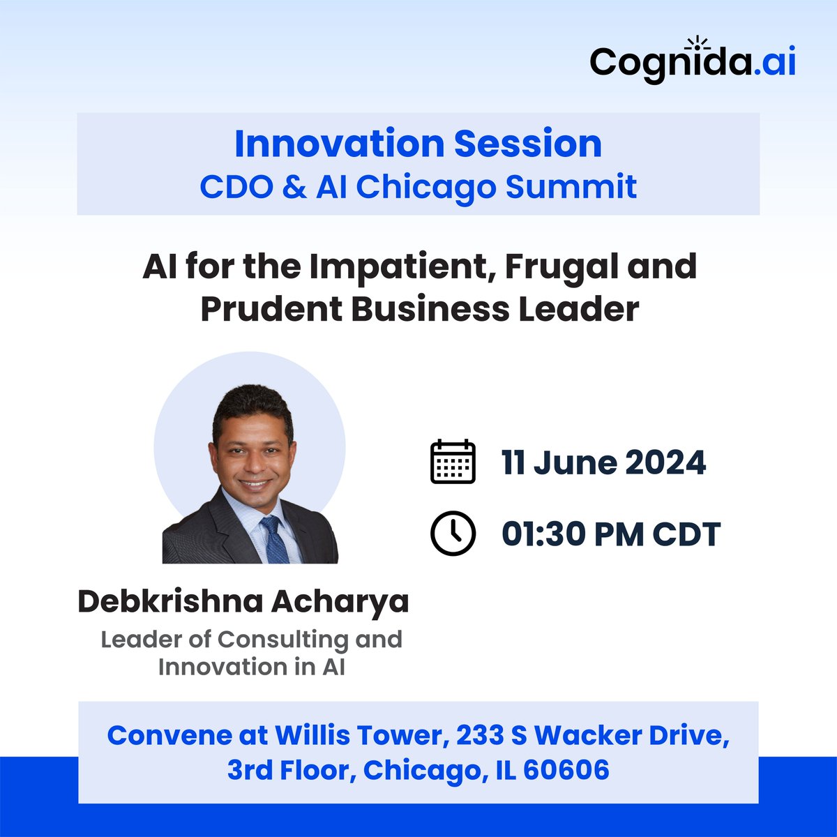 Don't miss the Innovation Session by Debkrishna Acharya today at #CDOAIChicagoSummit. The event is underway!
#artificialintelligence #appliedai #practicalai