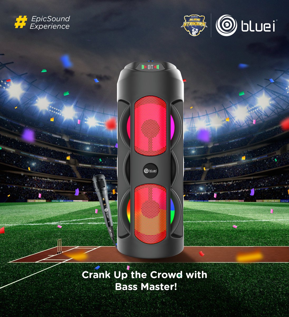 bluei_official's tweet photo. The Bluei Bass Master is your ultimate cricket companion. 

#SiliguriStrikers 
#CricketEssentials
#PortableSpeaker
#miccheck
#karaoke
#RGBLights
#Bluei
#bpl https://t.co/xPmQHqYGo1
