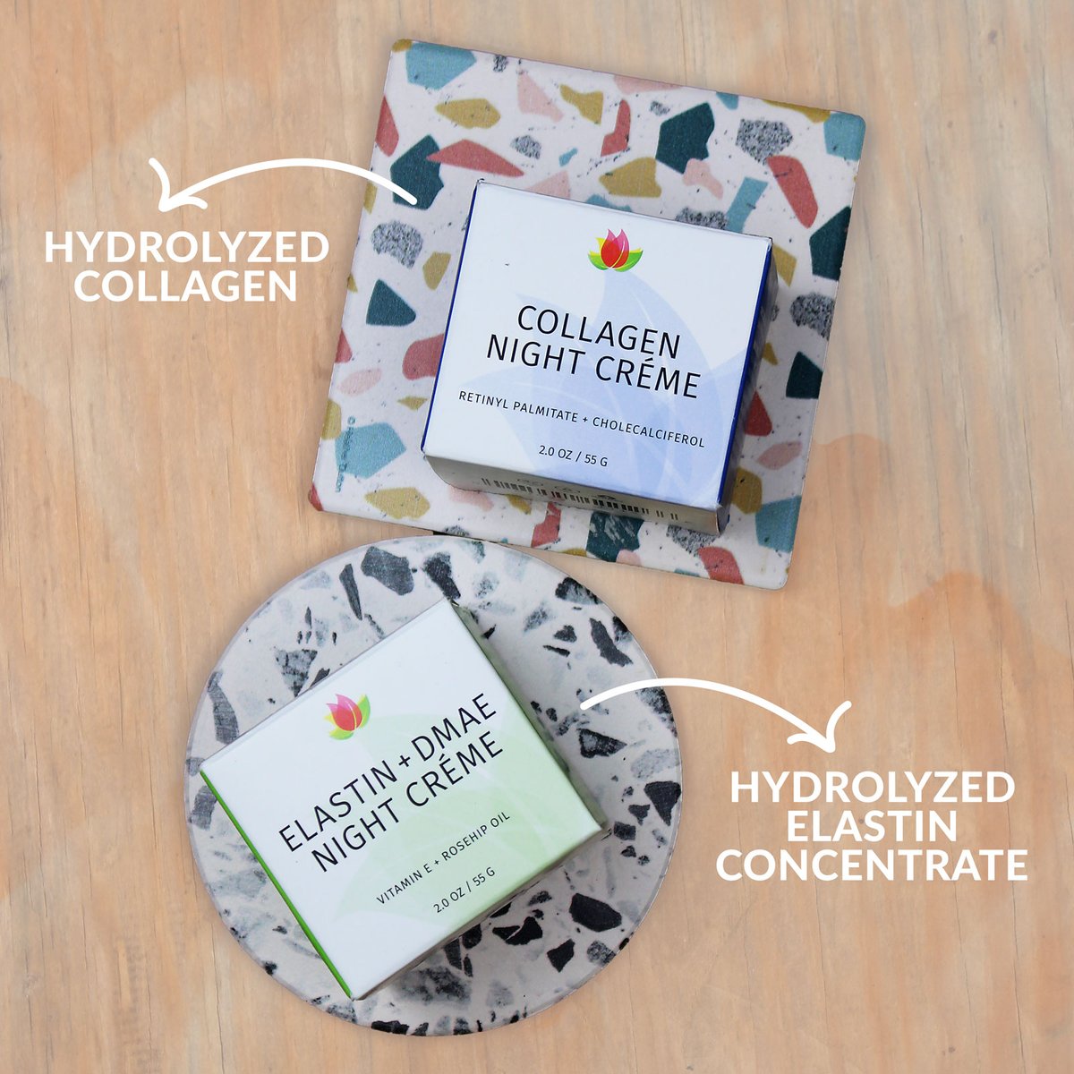 RealRevivaLabs's tweet image. When you alternate between the Elastin + DMAE Night Créme with our Collagen Night Créme every two weeks, it helps provide the elastin &amp;amp; collagen that can lead to healthier looking skin! #revivalabs #elastin #collagen