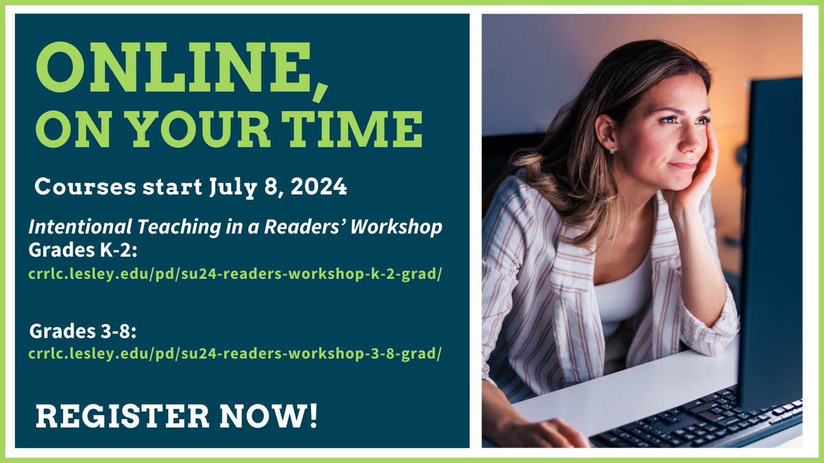 CTRLIT_Teaching's tweet image. Register for our 8-week graduate courses!

You can take each as a stand-alone course or apply the credits toward an advanced literacy certificate.

See your options here: CRRLC.LESLEY.EDU/PROFESSIONAL-D…
#onlinelearning #educationtraining #learnfromhome