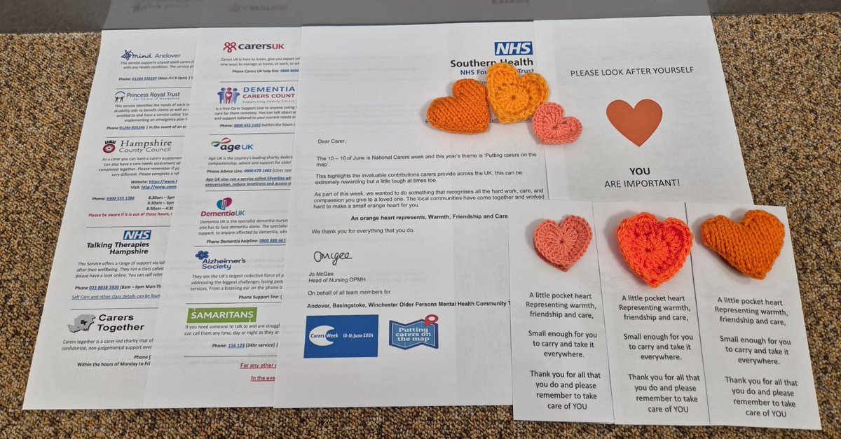 Our local communities came together to help us make a little gift for our carers for carers week - an orange heart 🧡 meaning warmth, friendship &amp; care - an orange heart small enough to take it everywhere - we care about you🧡 @Southern_NHSFT