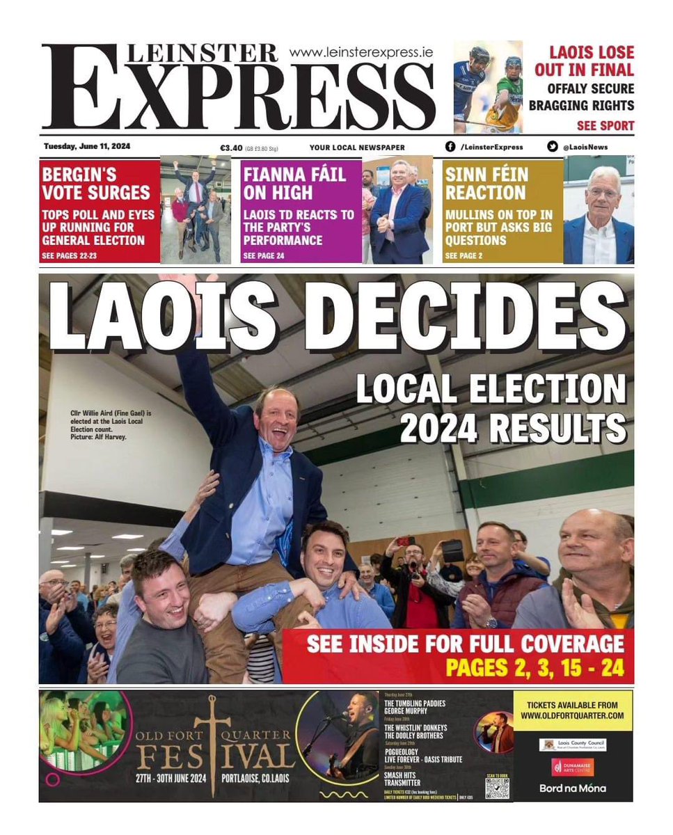 It was a long few days but we got there! A huge thanks to the Leinster Express team who put in an incredible amount of work and long hours throughout the election 👏🏼 Don’t forget to pick up a copy of today’s paper.

#laois #localelections24