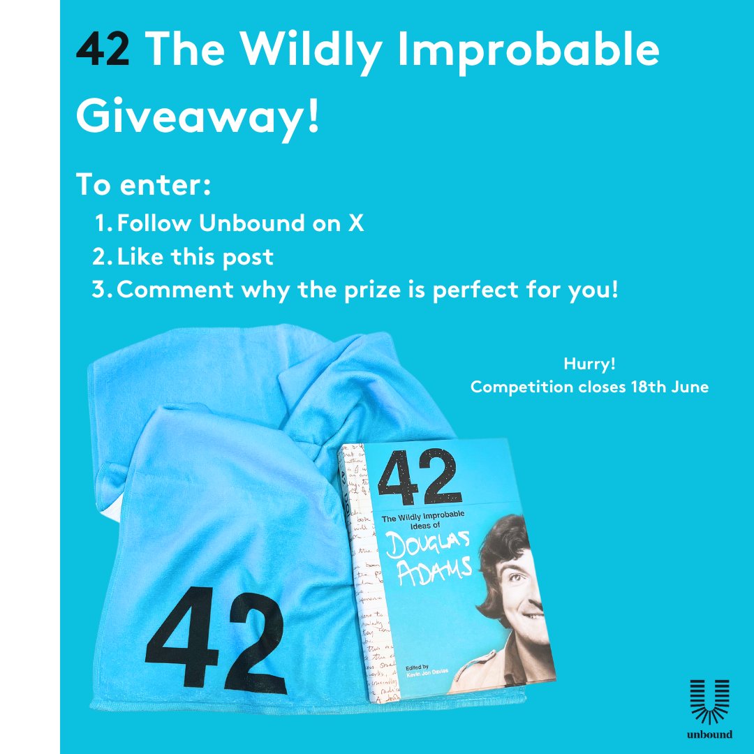 unboundsocials's tweet photo. 42: The Wildly Improbable Giveaway
To celebrate 'I Could Never Get the Hang of Thursdays' reaching 100% funded, we're giving away a SIGNED special edition of 42, AND a free towel...
To enter, follow us, like this post and comment why you'd love to win. Easy. 💙
Ends 18th June! https://t.co/RdnZT6FBXL