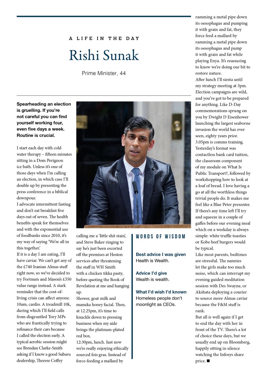 Absolutely loving this press Rishi has done about his daily routine during the election.