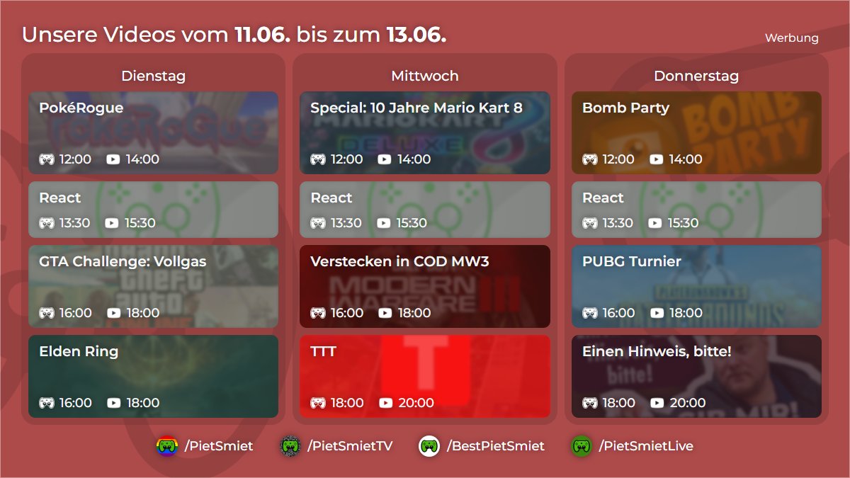 Unser Upload-Plan für die Woche ist ready, gibt wieder Elden Ring, TTT und mehr 😇