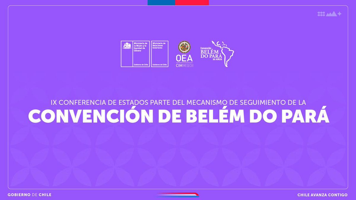 🟣 AHORA | Inicia la IX Conferencia de Estados Parte de la Convención de Belém do Pará, presidida por Chile. 

Súmate a la transmisión aquí: miniurl.cl/xcb8hm