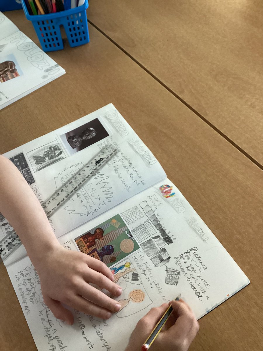 BPSYearFour's tweet image. Year 4 have been exploring the artist Eduardo Paolozzi. We have created a double page in our sketch books exploring his work. #billingshurstart