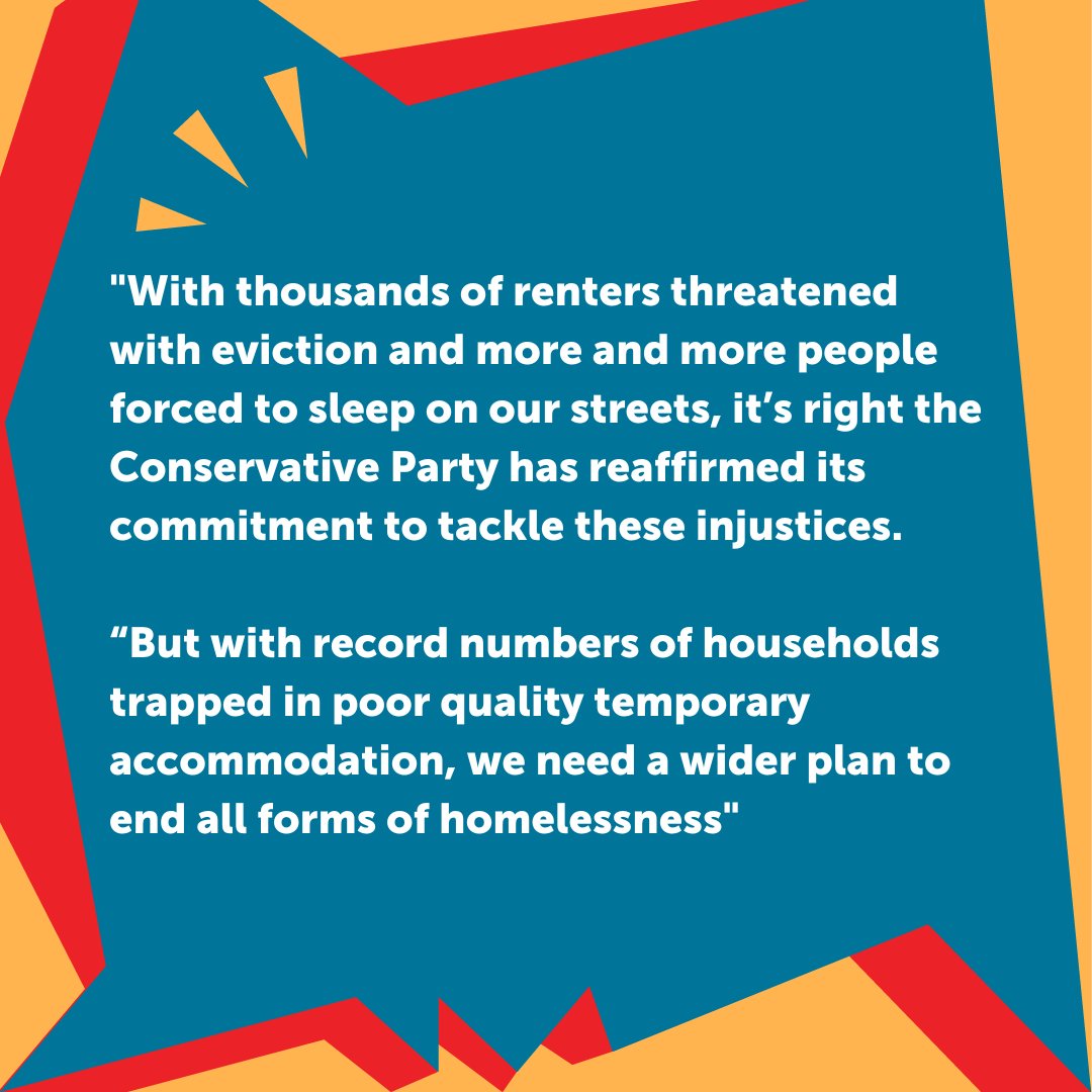 It's good to see continued focus in the <a href="/Conservatives/">Conservatives</a> manifesto on ending rough sleeping and scrapping 'no-fault' evictions.
 
But with record numbers of households in temporary accommodation, we need a plan to end ALL forms of homelessness. #MakeHistory crisis.org.uk/about-us/media…