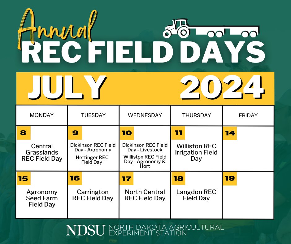 July will be here before we know it and so will our Annual REC Field Days! ndsu.ag/fielddays24