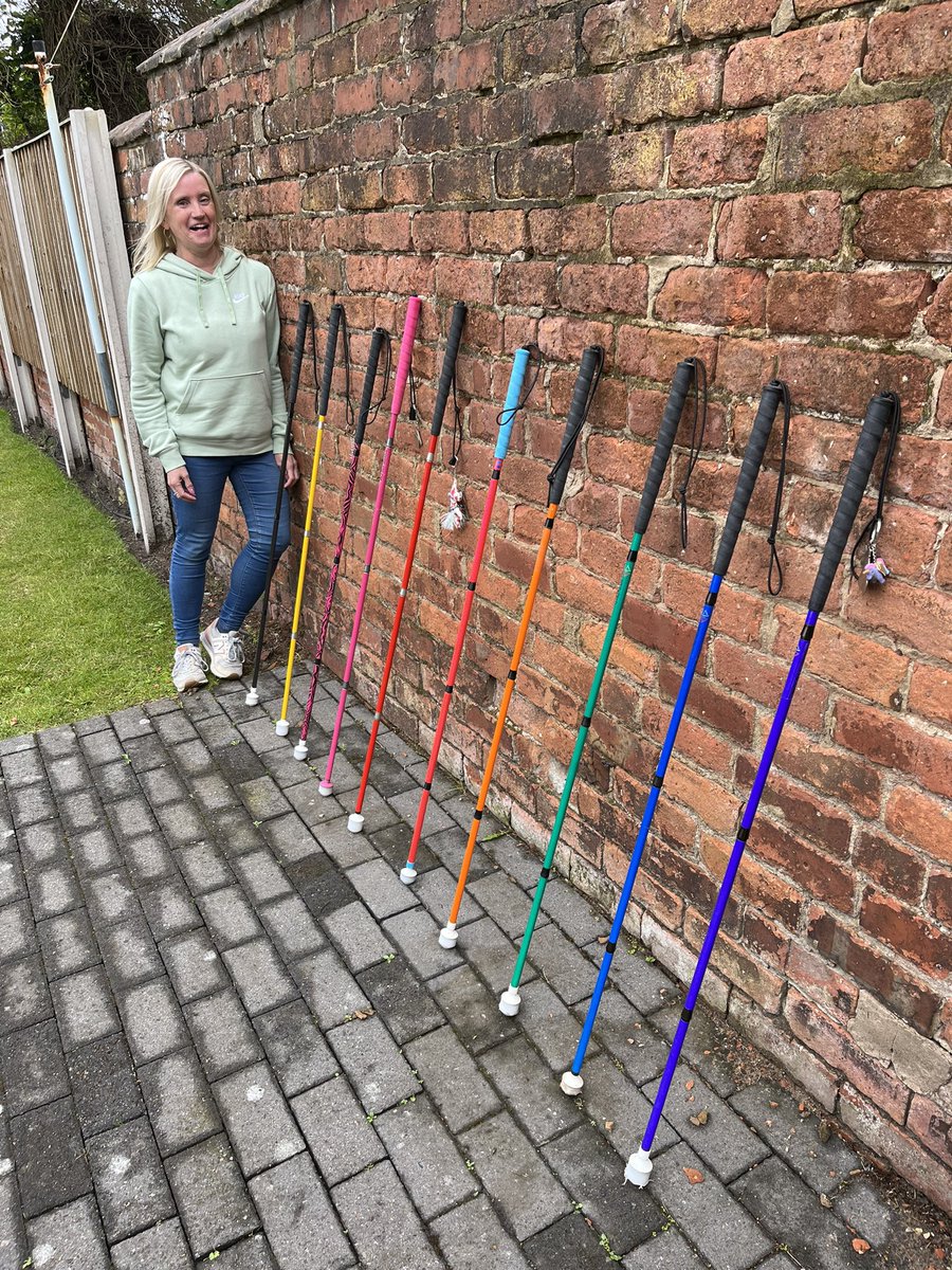 So, the ‘white cane’ is always associated with #blind &amp; #VisuallyImpaired people…

But guess what? Canes come in a variety of colours and here’s my collection!

They’re exactly the same as white canes…they’re just not white!

Colour matters even when you can’t see 💕
