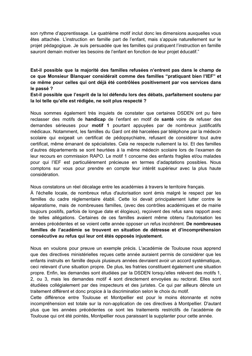 CollectiefMontp's tweet photo. Le collectif de familles pour l'instruction en famille se réunit dans une lettre adressée aux DASEN
@11Dsden
@Dsden30
@34Dsden
@dsden66
@48DSDEN
et Rectrice
@sophiebejean
de l'académie de Montpellier
@acmontpellier
suite aux refus massifs de demande d'autorisation d'#IEF https://t.co/aHcwJ1L5G8