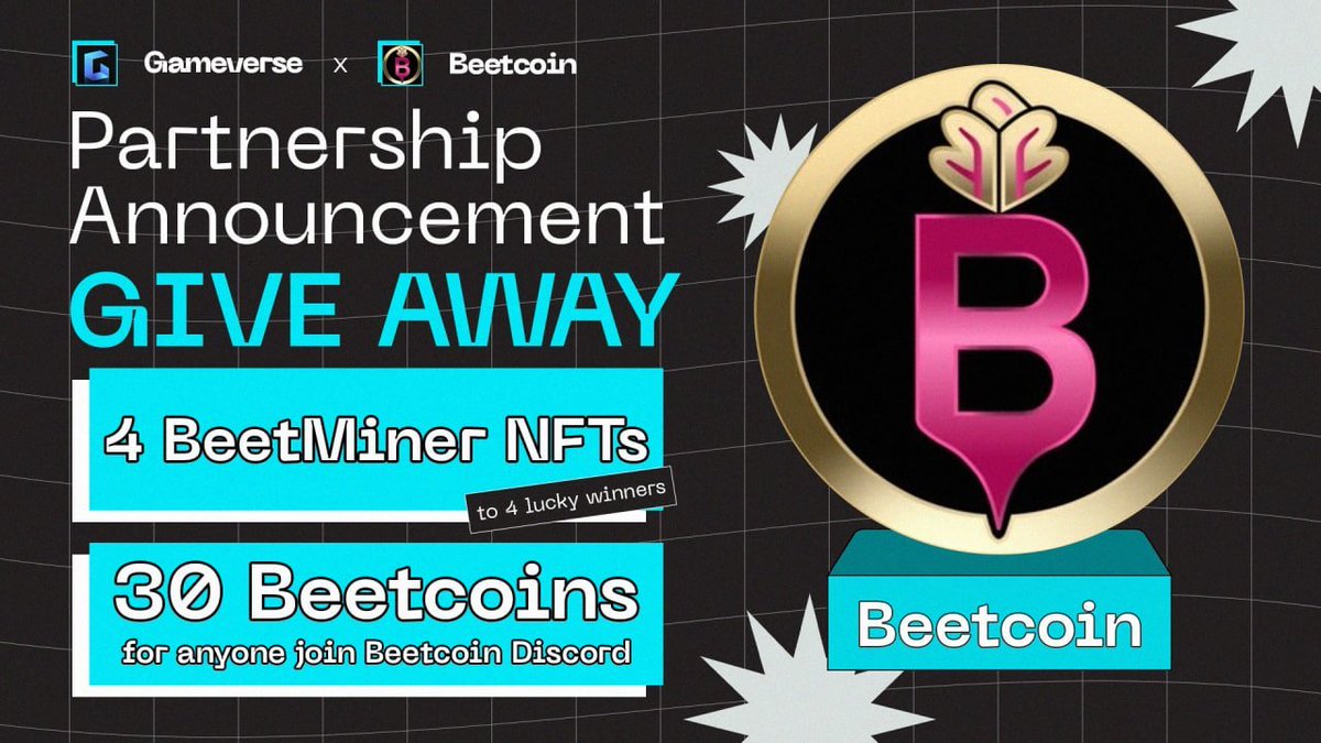 Gameverse_'s tweet photo. 🏮 𝐆𝐀𝐌𝐄𝐕𝐄𝐑𝐒𝐄 𝐆𝐈𝐕𝐄𝐀𝐖𝐀𝐘 🏮 

🎁 4 BeetMiner NFTs to 4 winners 

𝐑𝐮𝐥𝐞𝐬: 
✅ Follow @Gameverse_ &amp; @BeetcoinOnSOL
✅ Retweet this post
✅❤️&amp; Retweet https://t.co/utTPfuS3u2

🎁 30 Beetcoins/anyone join https://t.co/Egy35EV88i 

📆 72hrs

🅖🅞🅞🅓 🅛🅤🅒🅚 https://t.co/MLEHPio3u0