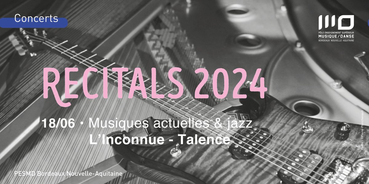 #Récitals2024 • [1/2 : musiques actuelles &amp; jazz]
Les étudiants en dernière année de formation au diplôme d’État (DE) de professeur de musique du <a href="/PESMD_Bordeaux/">PESMD</a> sur la scène Rock&amp;Chanson de L'Inconnue <a href="/VilledeTalence/">Ville de Talence</a> 
#gratuit • RDV le 18 juin • 14h 
ℹ️lc.cx/6yYh2N