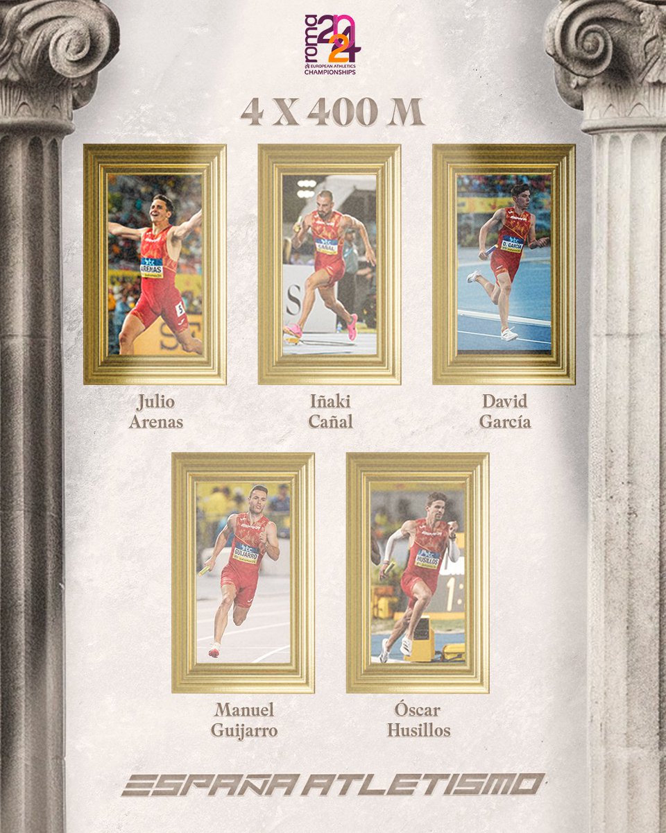 🏃🏻 #atletismo Campeonato de Europa Roma🇮🇹

Semifinales Relevo 4x400♂️
5️⃣ España 🇪🇦 3:01.45✅

👏🏻 El equipo formado por Óscar Husillos, Iñaki Cañal , David García y Manuel Guijarro logran acceder a la final del europeo🇪🇺
 
#Roma2024