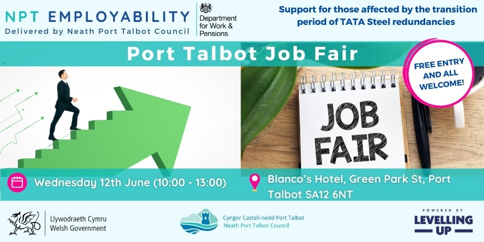 Our people and culture team will be at Blancos tomorrow, to chat about job opportunities here at Tai Tarian, for those affected by TATA Steel redundancies. 
FREE entry, no  booking required. #jobfair