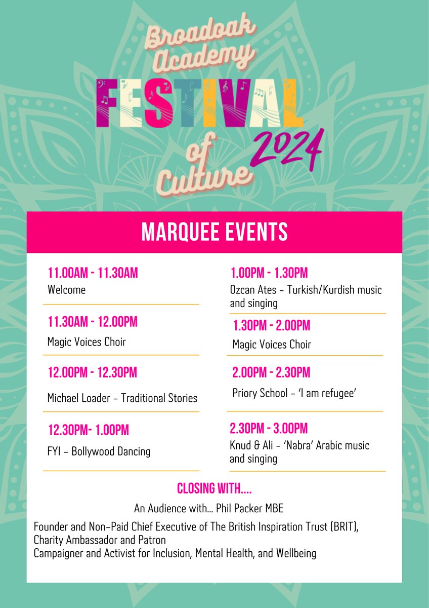 ⭐️Festival of Culture 2024 Marquee Line-Up! ⭐️
We are excited to reveal the fantastic line-up of events happening in the marquee at this year's Festival of Culture!