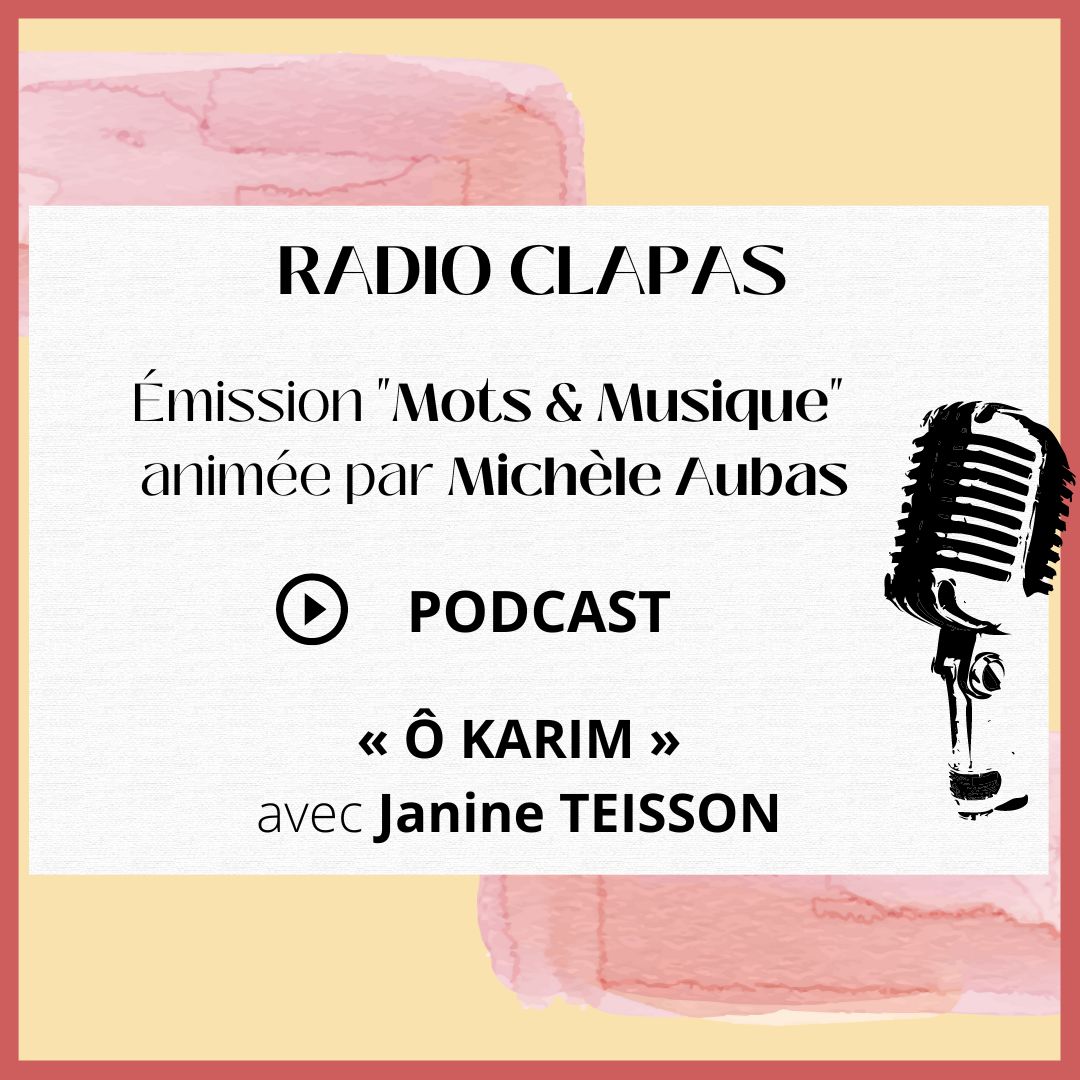 Retrouvez Janine Teisson qui nous parle de son nouveau roman noir "Ô Karim" au micro de Michèle Aubas sur RADIO Clapas 93.5 FM dans le podcast de l'émission "Mots et Musique" 🎼📚🎤

Lien vers le podcast : radioclapas.fr/portfolio/mots…

#radio #RADIOCLAPAS #litterature