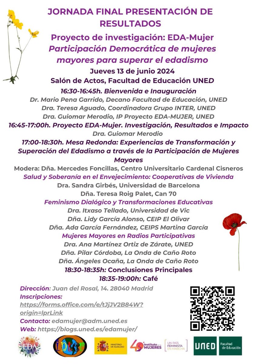 GuiomarMerodioA's tweet photo. ¡Más de 70 personas inscritas! Una oportunidad única para conocer a mujeres mayores e iniciativas superadoras del edadismo y del sexismo en el ámbito de la salud, la educación y la participación social. Aún puedes inscribirte, presencial o virtual ✨➡️https://t.co/lJmJ1NrlYE https://t.co/oBbTYE2Wxe