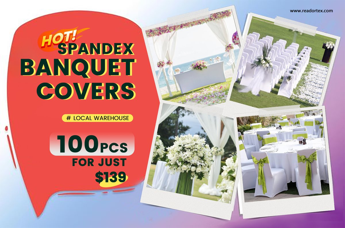 Readortex's tweet image. Spandex Banquet Covers - Available Now! 
Perfect for weddings, parties, and banquets. In stock and at low price of only $79 for 50 pieces!  Don't miss out on this amazing offer! 
📞 shop.readortex.com

#BanquetCovers #Readortex #WeddingTextile #ChairCovers #TableCovers
