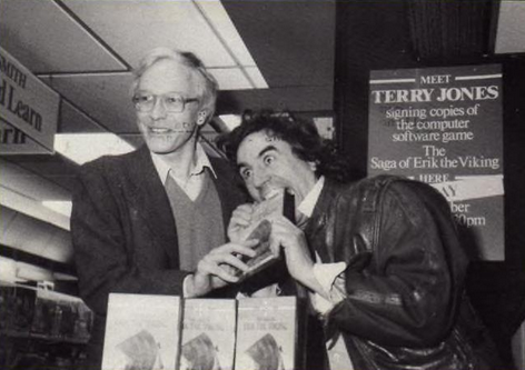 Monty Python Terry Jones at the launch of Mosaic Software/Level 9's Erik The Viking game in 1984.