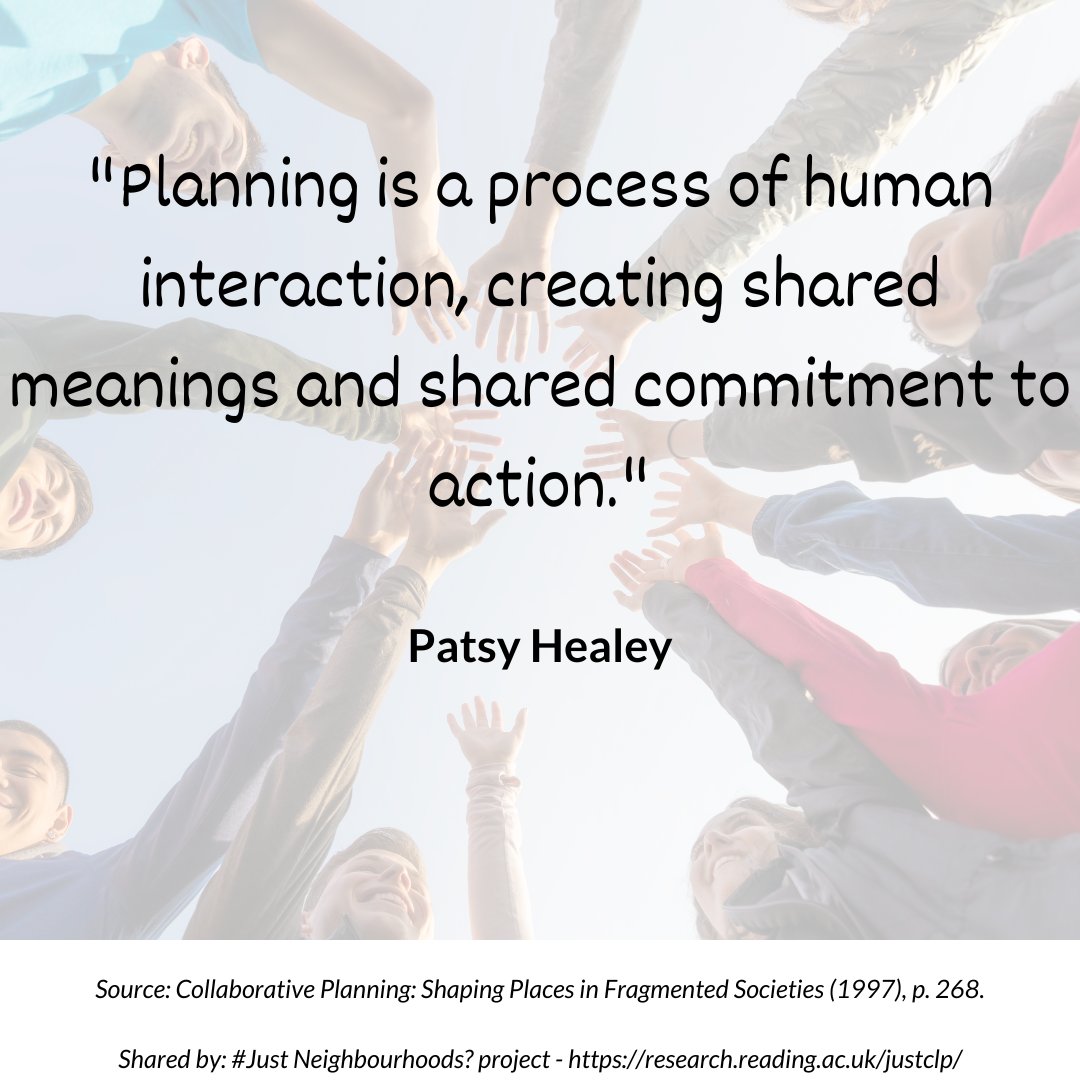 JustCLP's tweet image. What does collaborative planning mean to you?

See more here: research.reading.ac.uk/justclp/photo-…

#justneighbourhoods #collaborativeplanning #communityledplanning #communityplanning #sharedmeaning #humaninteraction #planning