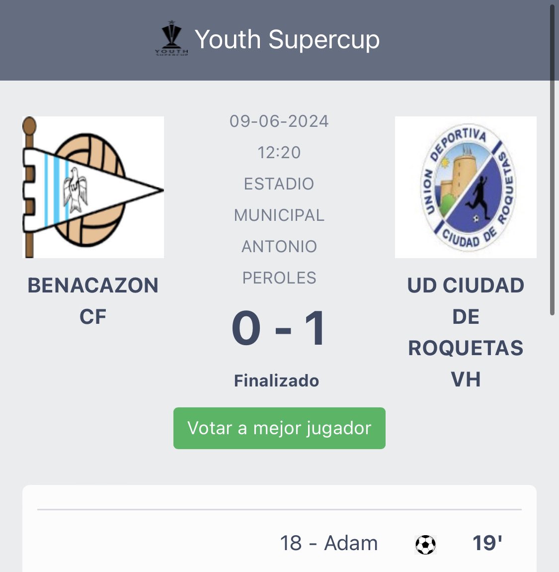 dalvarezmartin_'s tweet photo. SEMIFINALES 

Ciudad de Roquetas 1-0 Benacazón CF

Nos enfrentamos a uno de los más fuertes. En su liga (1ª andaluza) quedó 5º, en su grupo, pasa como 2º, por detrás del San Roque, equipo también de 1ª andaluza. 
En el partido, se notó que el rival era de 2 categorías superiores https://t.co/j8MyWRS2w3