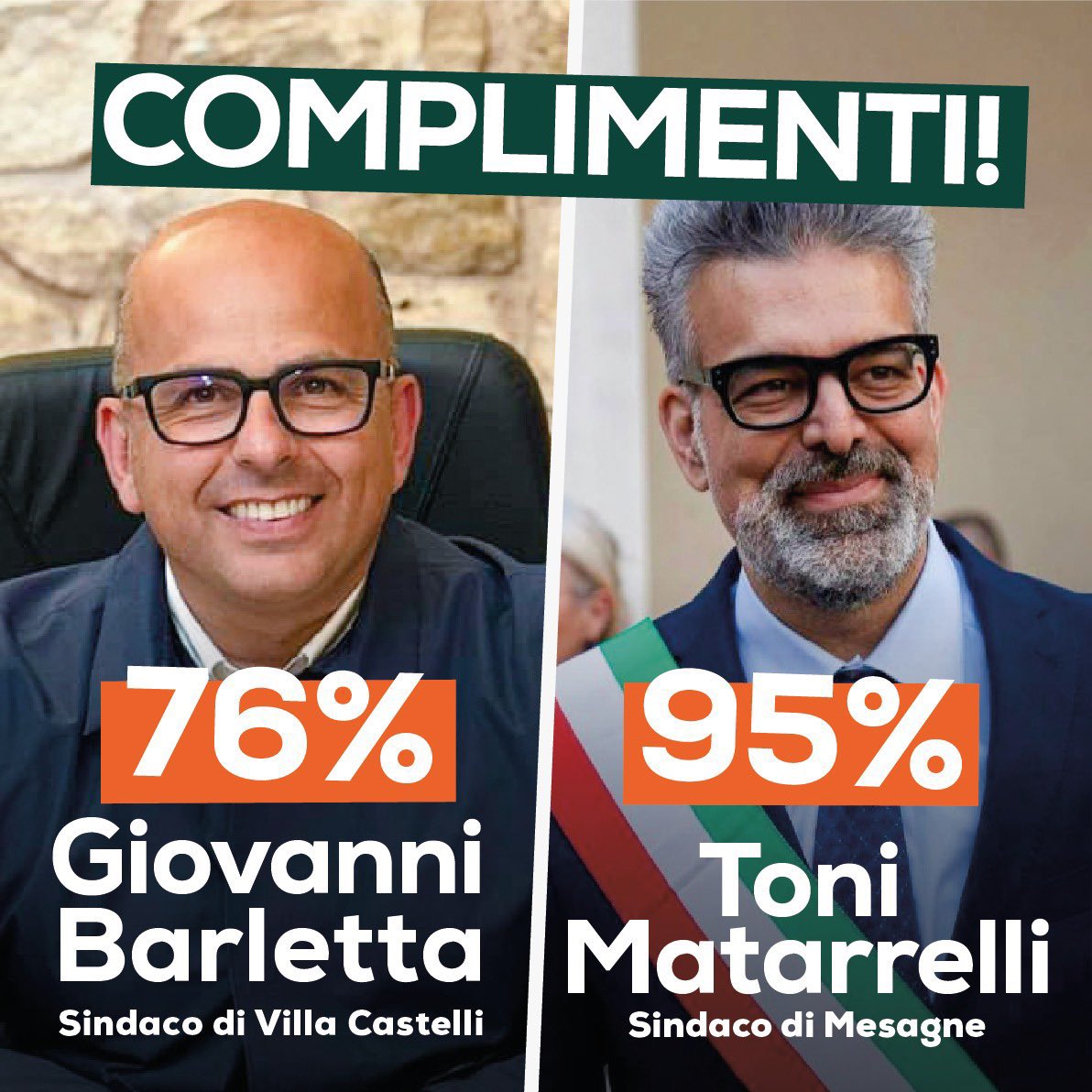 Michewolf's tweet photo. Mesagne è un paese di circa 30k abitanti che per anni è stato considerato un posto poco sicuro (culla della Sacra Corona Unita).
Oggi grazie al sindaco uscente di csx riconfermato con il 95%  è uno dei tanti esempi di cittadine pugliesi risorte, vibranti in cui si vive meglio. https://t.co/0N0sakx95G
