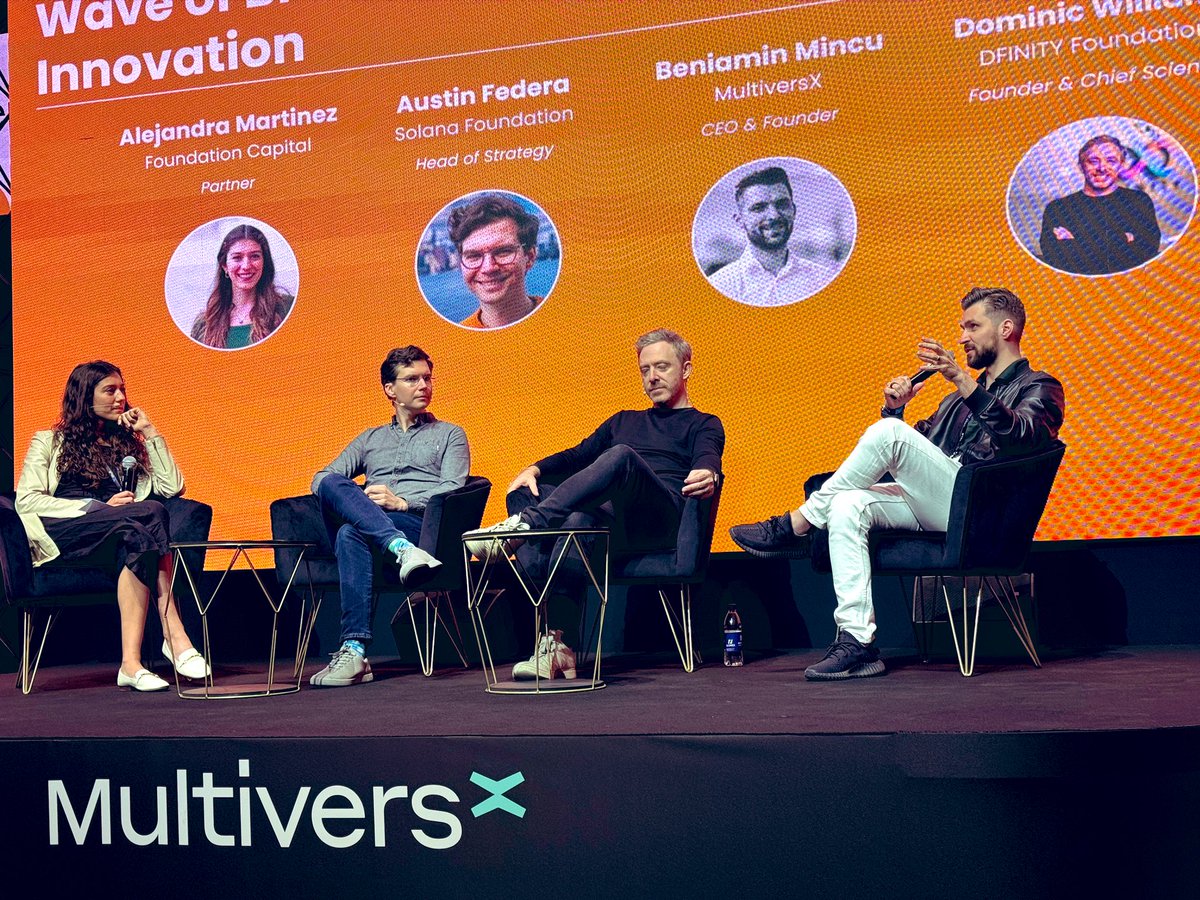 Great panel on the future of blockchain with <a href="/solana/">Solana</a>, <a href="/dfinity/">DFINITY Foundation</a>, and <a href="/MultiversX/">Multiversᕽ</a>.

Onboarding a billion users will require much more than scalable technology, it will take creating safe user experiences that solve problems and create value in the real world.