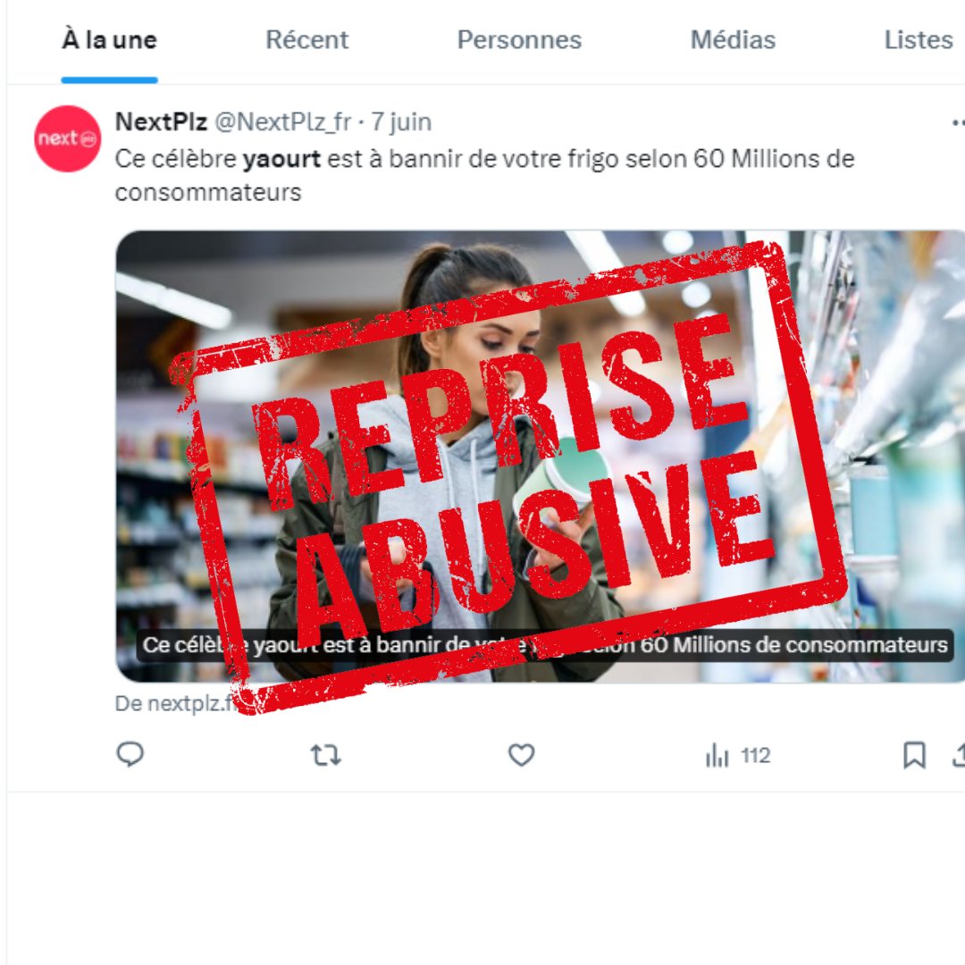 Nous avons déjà épinglé ce contenu, diffusé sur <a href="/doctissimo/">Doctissimo</a>, avec un nom de plume différent. Son titre est faux : 60 Millions n'a pas déconseillé ce yaourt mais décrypté sa composition dans le cadre d'un article sur les arômes. <a href="/NextPlz_fr/">NextPlz</a>