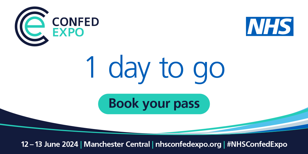ConfedExpo's tweet image. 📣 1 day to go! 📣

#NHSConfedExpo is set to be one of the most significant events in the health and care calendar.

Will you be joining us tomorrow? 

Book your pass 👇
bit.ly/3jaIpbi