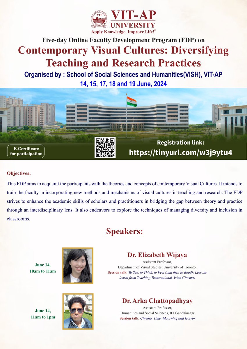 Anindita1089's tweet photo. It is my pleasure to share the revised brochure of an upcoming FDP on Visual Cultures to be held online. Please join through the following links:
#academia #faculty #humanities #facultydevelopmentprogramme #scholars https://t.co/EorU8n32Ku